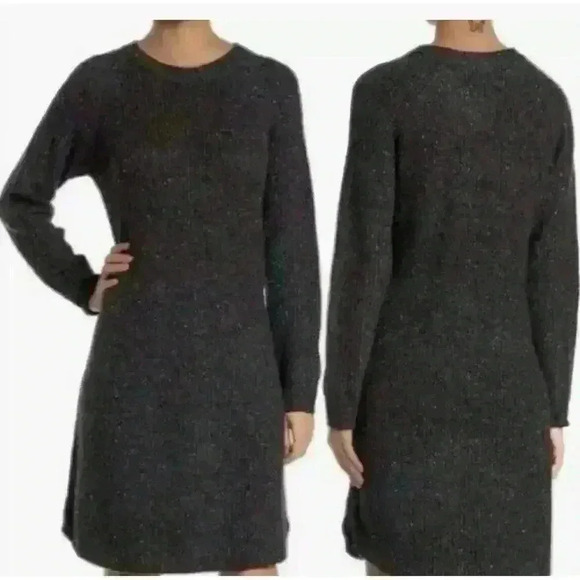 Madewell Wool Blend Curved Hem Donegal Sweater Dress Size S Charcoal Gray - Picture 2 of 9